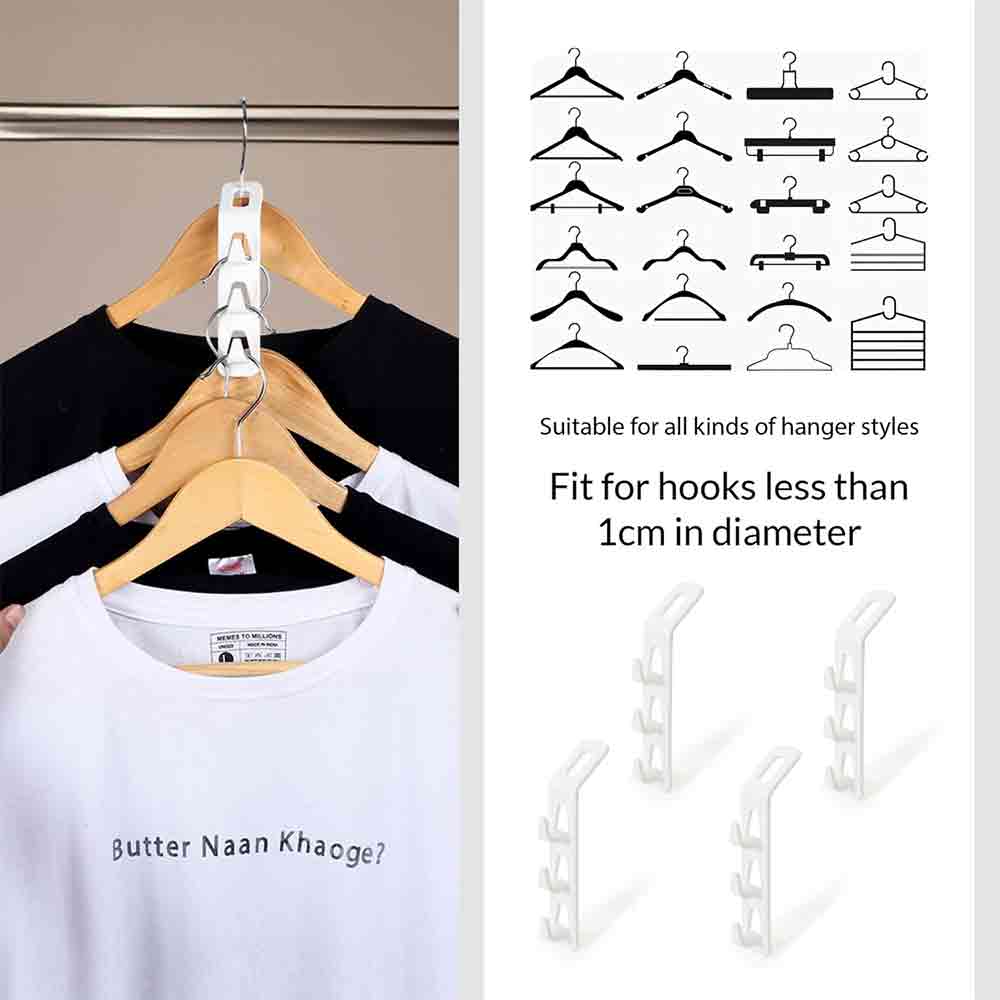 Clothes Hanger Connector Hooks Kit – Space Saving Multi-Layer Wall Closet Organizer for Hanging Clothes, Bags, Belts & Accessories – Cascading Metal & Wood Hanger Hooks for Wardrobes