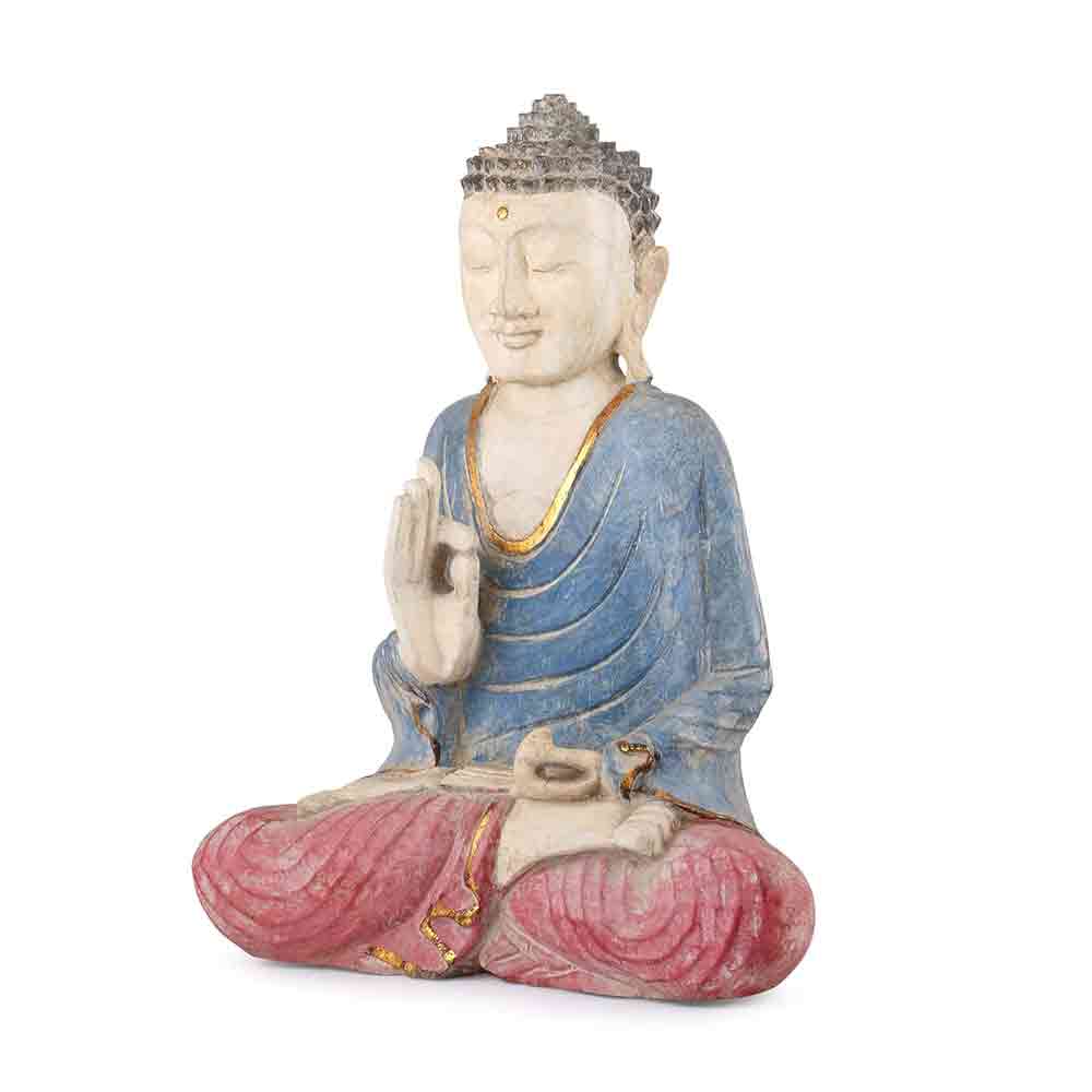 Handcrafted Buddha Idol Statue with Wooden Base | 13.5 Inch Thai Meditating Buddha Showpiece for Home, Office, Temple & Meditation Spaces | Serene Decorative Sculpture & Spiritual Gift Item