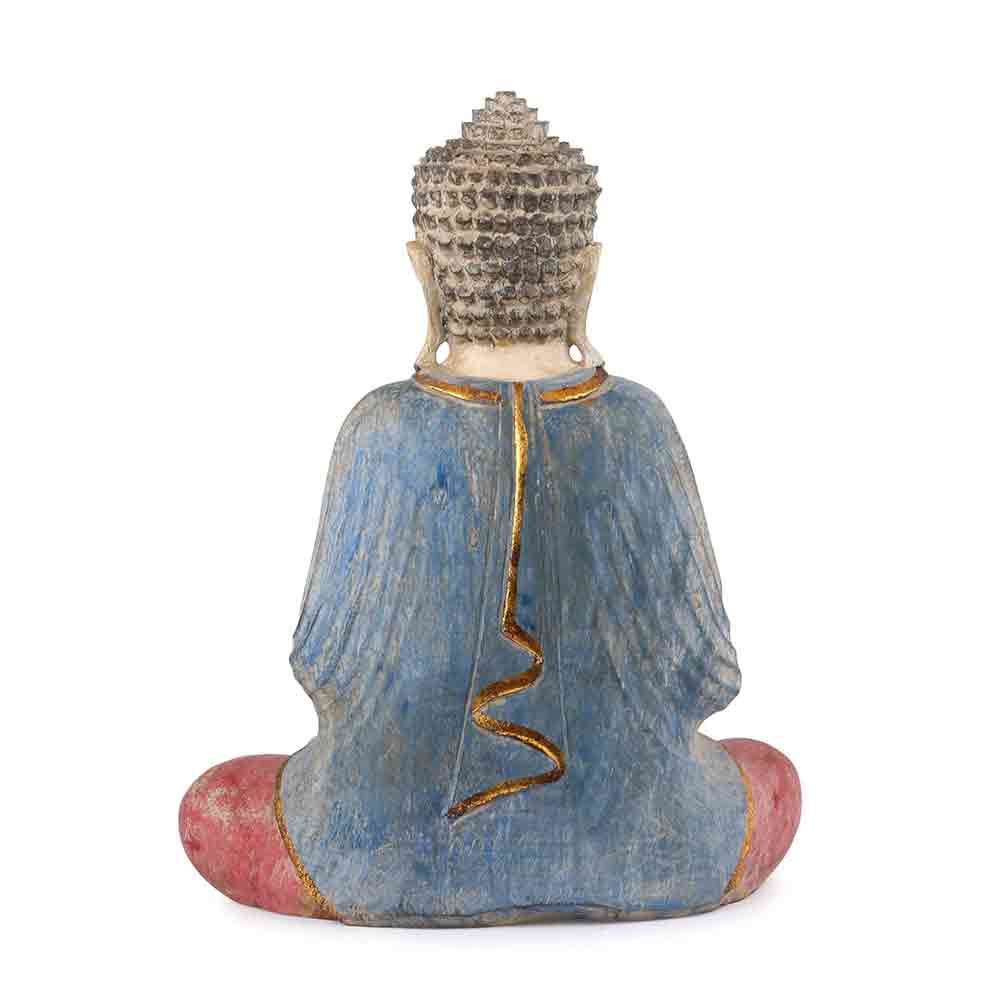 Handcrafted Buddha Idol Statue with Wooden Base | 13.5 Inch Thai Meditating Buddha Showpiece for Home, Office, Temple & Meditation Spaces | Serene Decorative Sculpture & Spiritual Gift Item