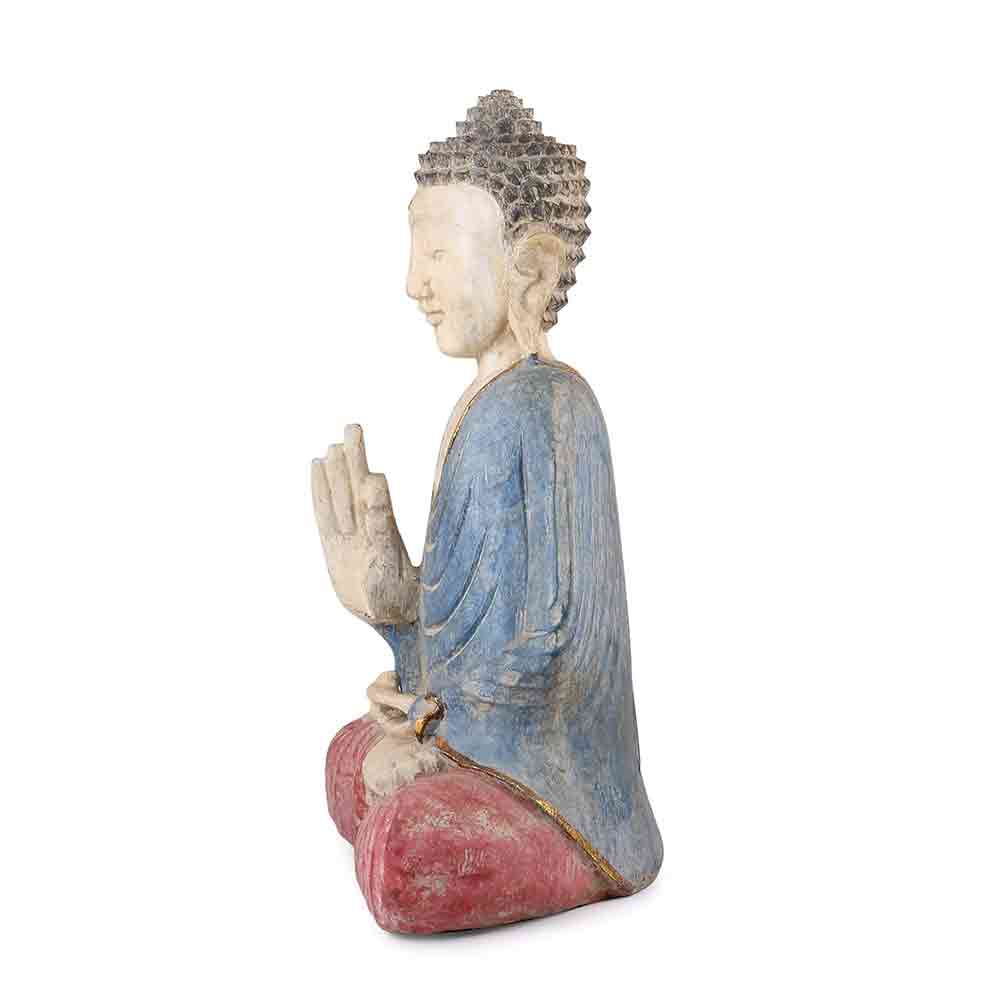 Handcrafted Buddha Idol Statue with Wooden Base | 13.5 Inch Thai Meditating Buddha Showpiece for Home, Office, Temple & Meditation Spaces | Serene Decorative Sculpture & Spiritual Gift Item