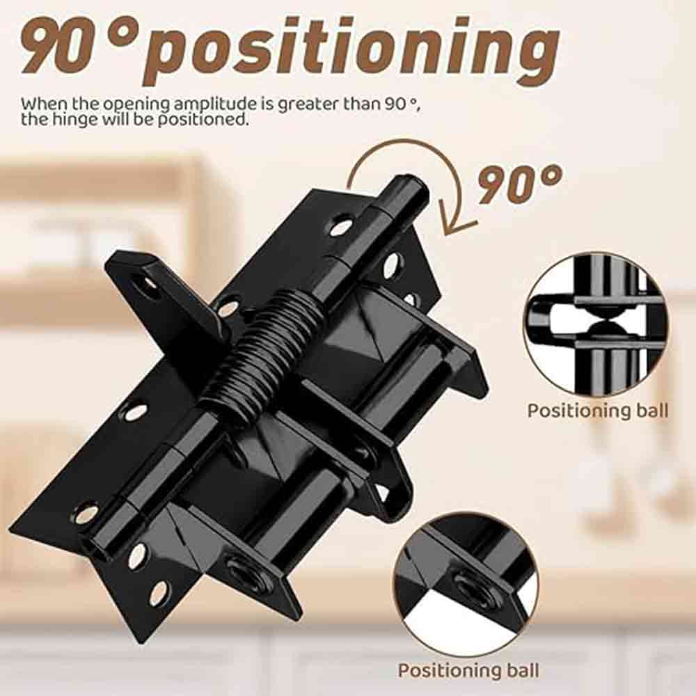 Heavy Duty 3-in-1 Self-Closing Garage Door Hinge – Adjustable Spring Hinge with 90° Positioning Stop, Rust-Resistant Folding Shelf Support & Invisible Door Closer (Black, Iron)