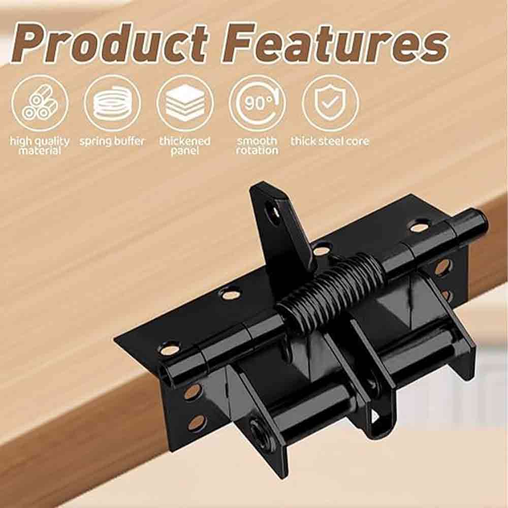Heavy Duty 3-in-1 Self-Closing Garage Door Hinge – Adjustable Spring Hinge with 90° Positioning Stop, Rust-Resistant Folding Shelf Support & Invisible Door Closer (Black, Iron)