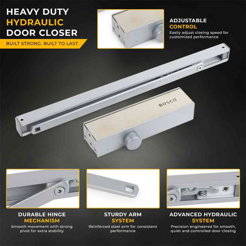 Heavy Duty Aluminium Automatic Hydraulic Double Speed Door Closer | Soft Closing Door Closer for Home and Office |Suitable for Wooden & Aluminium Doors Up to 100 kg (Silver Finish)