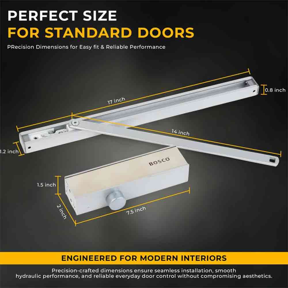 Heavy Duty Aluminium Automatic Hydraulic Double Speed Door Closer | Soft Closing Door Closer for Home and Office |Suitable for Wooden & Aluminium Doors Up to 100 kg (Silver Finish)