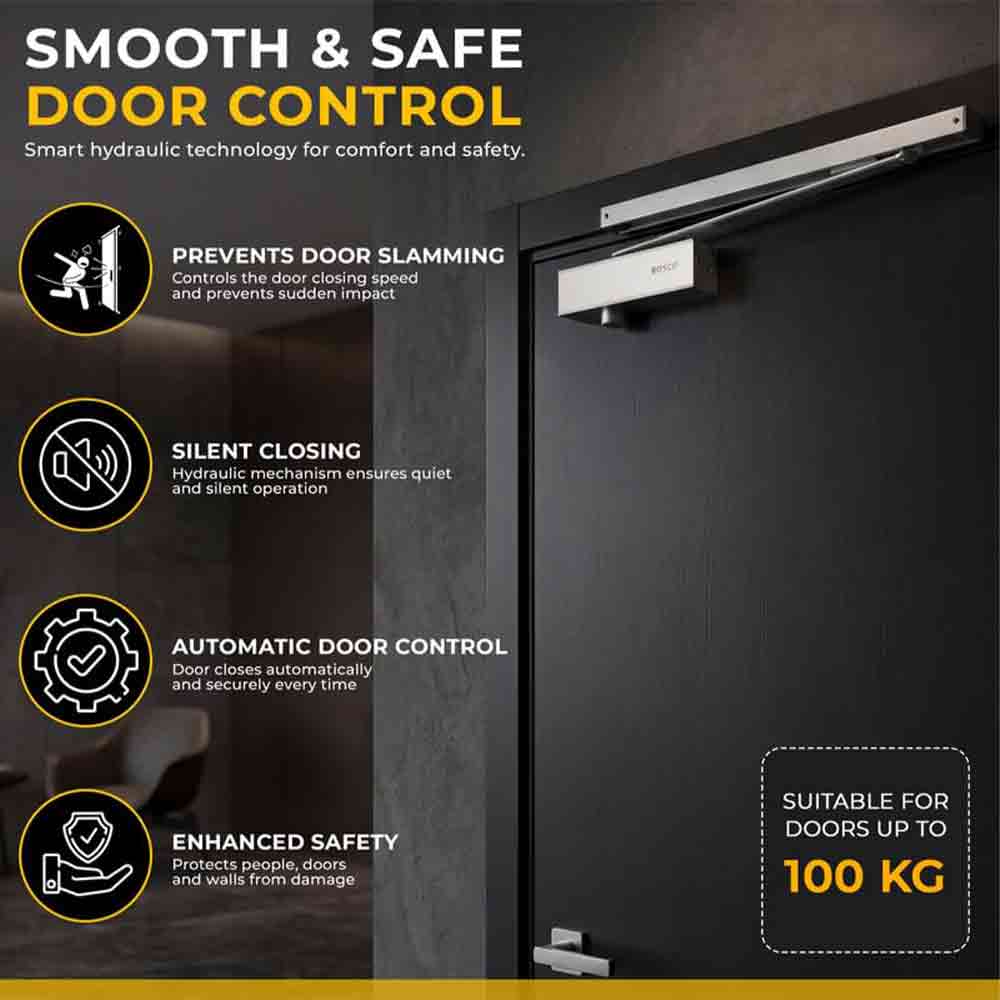 Heavy Duty Aluminium Automatic Hydraulic Double Speed Door Closer | Soft Closing Door Closer for Home and Office |Suitable for Wooden & Aluminium Doors Up to 100 kg (Silver Finish)