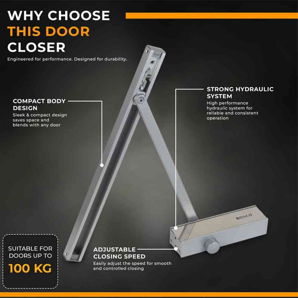 Heavy Duty Aluminium Automatic Hydraulic Double Speed Door Closer | Soft Closing Door Closer for Home and Office |Suitable for Wooden & Aluminium Doors Up to 100 kg (Silver Finish)