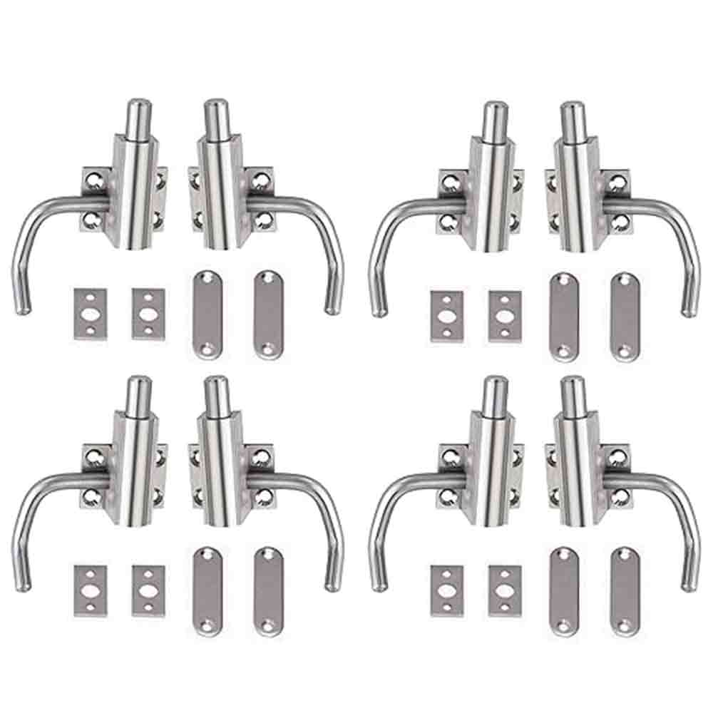 Heavy-Duty Automatic Cam Tower Bolt – Fully Brass Construction with S.S. Finish, Self-Locking Latch for Doors, Cabinets, Cupboards & Boxes – Pack of 8 Pieces (4 Pairs), Silver