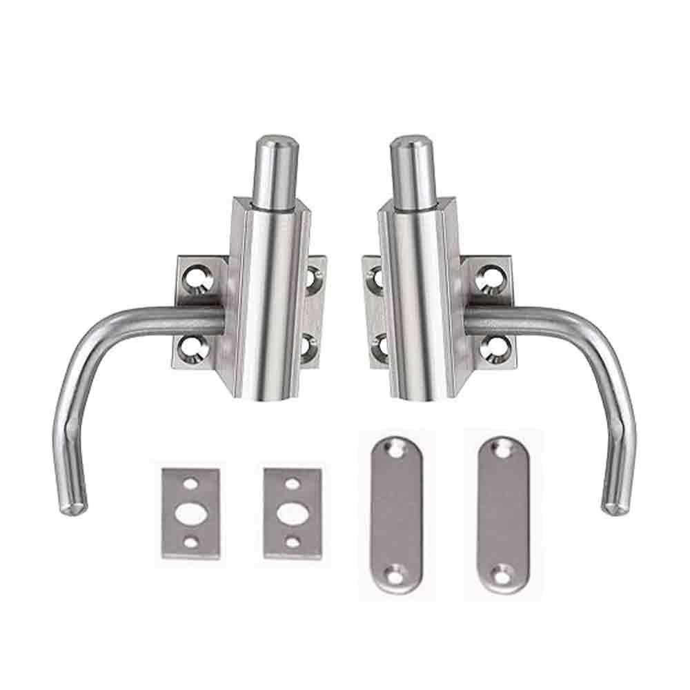 Heavy-Duty Automatic Cam Tower Bolt – Fully Brass Construction with S.S. Finish, Self-Locking Latch for Doors, Cabinets, Cupboards & Boxes – Pack of 8 Pieces (4 Pairs), Silver