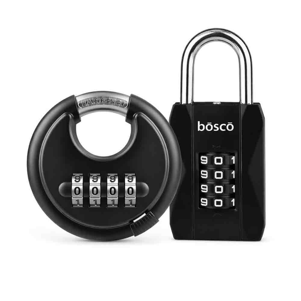 Heavy-Duty Combination Padlock Combo | Adjustable Shackle Number Lock + 70mm Disc Padlock | 4-Digit Keyless Security Locks for Door, Gate, Gym Locker, Garage & Outdoor Use (Black, Pack of 2)