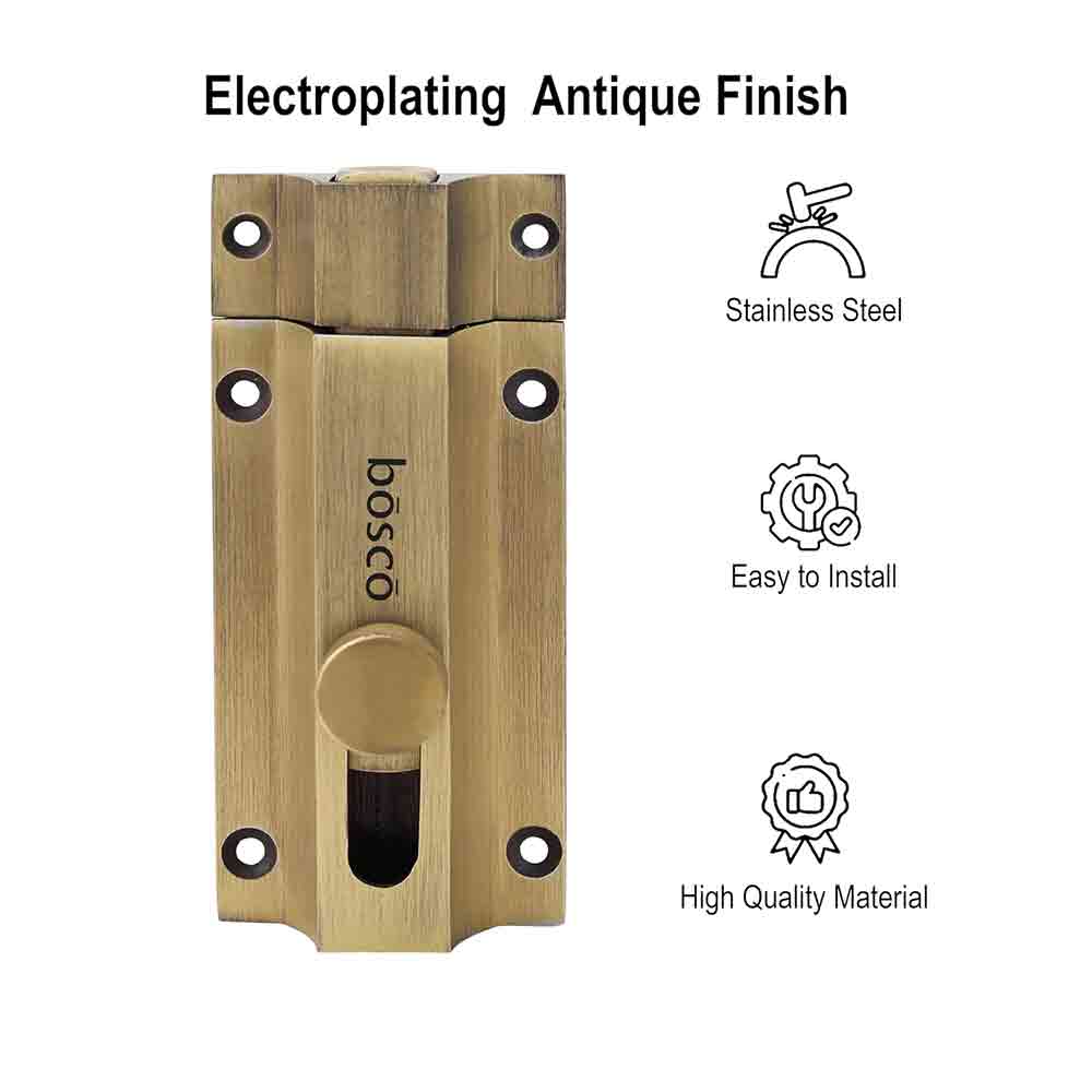 Heavy-Duty Stainless Steel Door Security Latch Lock – 4 Inch Tower Bolt with Smooth Golden Finish for Bathroom, Kitchen, Bedroom, Balcony & Office – Rustproof, Durable, Easy to Install – 1 Pc