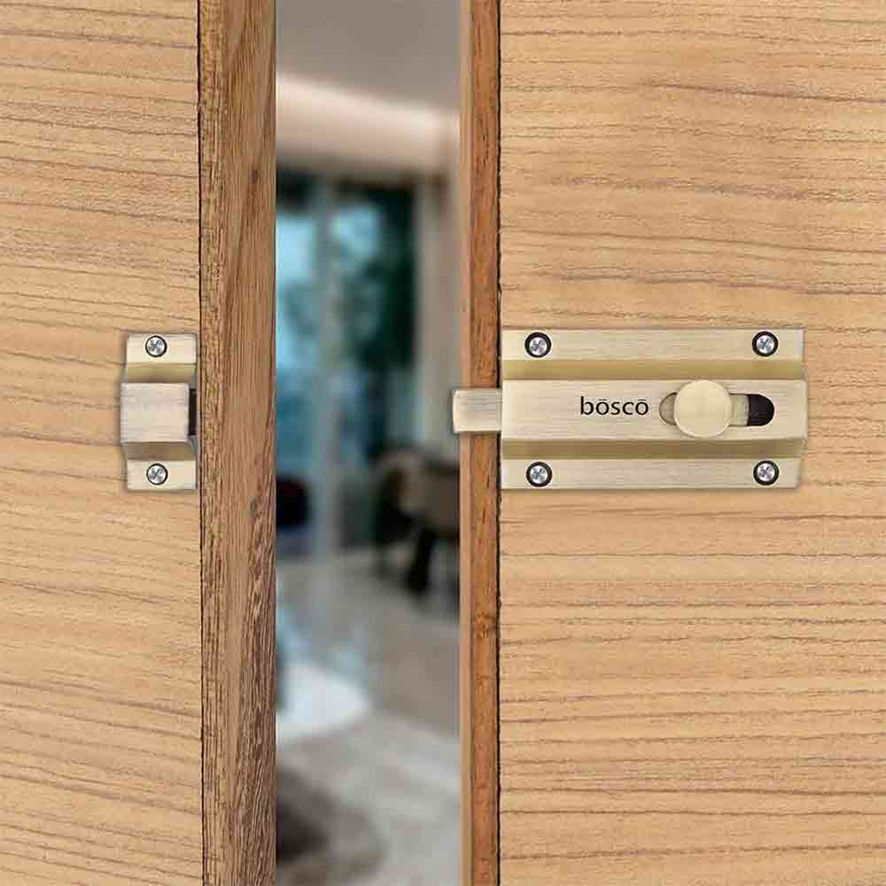 Heavy-Duty Stainless Steel Door Security Latch Lock – 4 Inch Tower Bolt with Smooth Golden Finish for Bathroom, Kitchen, Bedroom, Balcony & Office – Rustproof, Durable, Easy to Install – 1 Pc