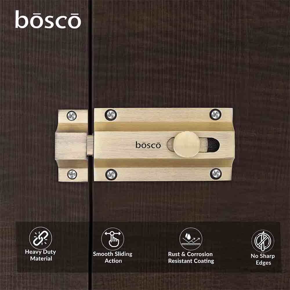 Heavy-Duty Stainless Steel Door Security Latch Lock – 4 Inch Tower Bolt with Smooth Golden Finish for Bathroom, Kitchen, Bedroom, Balcony & Office – Rustproof, Durable, Easy to Install – 1 Pc