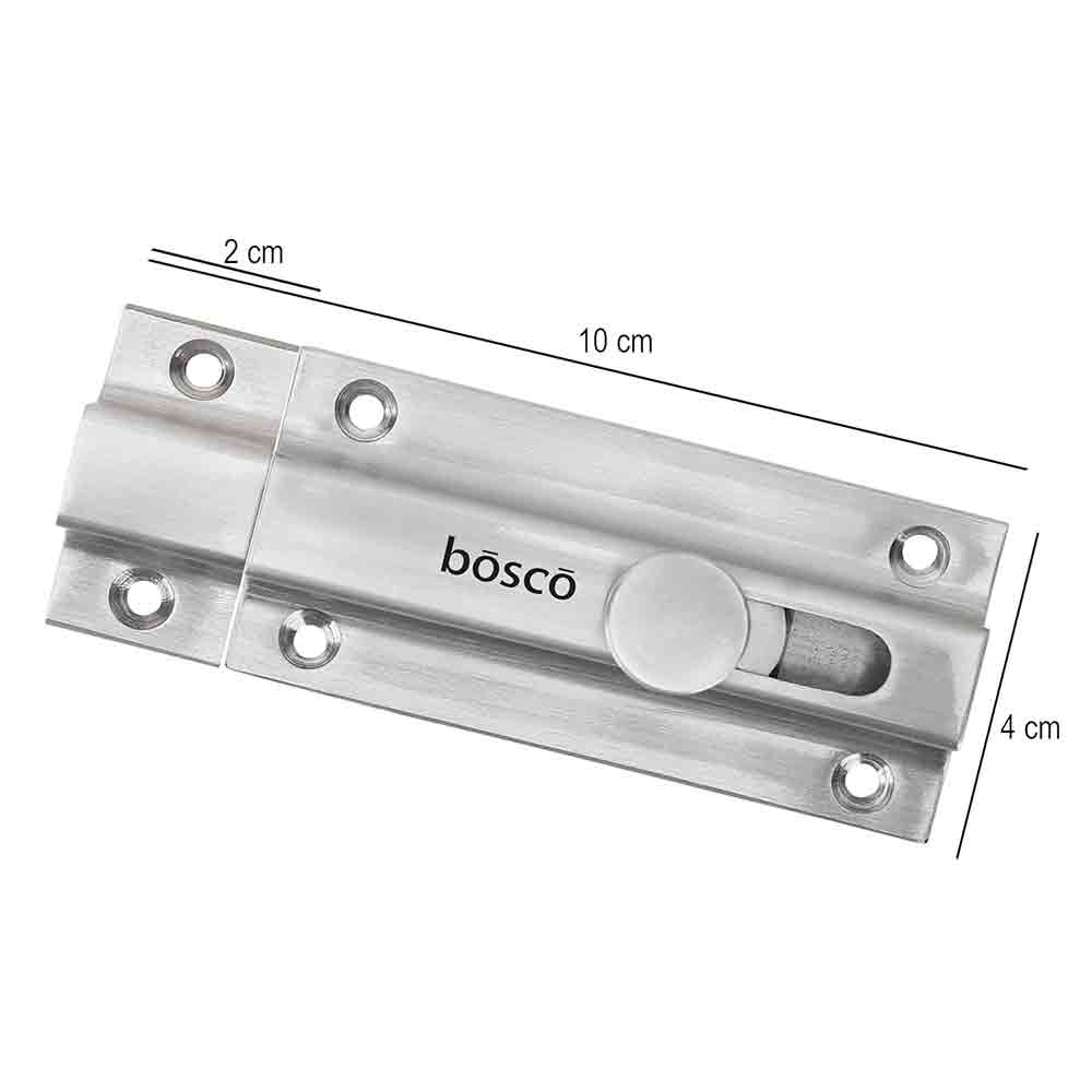 Heavy-Duty Stainless Steel Door Security Latch Lock – 4 Inch Tower Bolt with Smooth Silver Finish for Bathroom, Kitchen, Bedroom, Balcony & Office – Rustproof, Durable, Easy to Install – 1 Pc