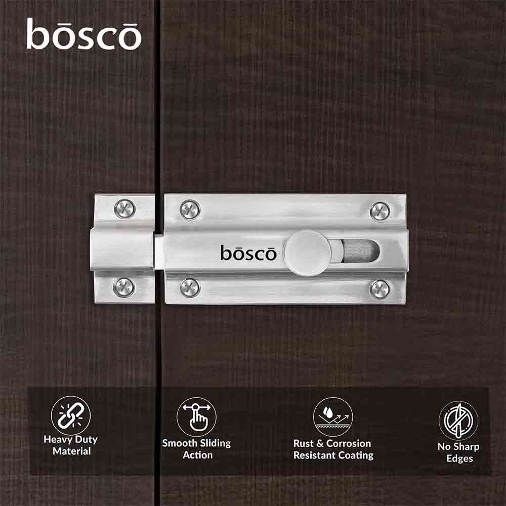 Heavy-Duty Stainless Steel Door Security Latch Lock – 4 Inch Tower Bolt with Smooth Silver Finish for Bathroom, Kitchen, Bedroom, Balcony & Office – Rustproof, Durable, Easy to Install – 1 Pc