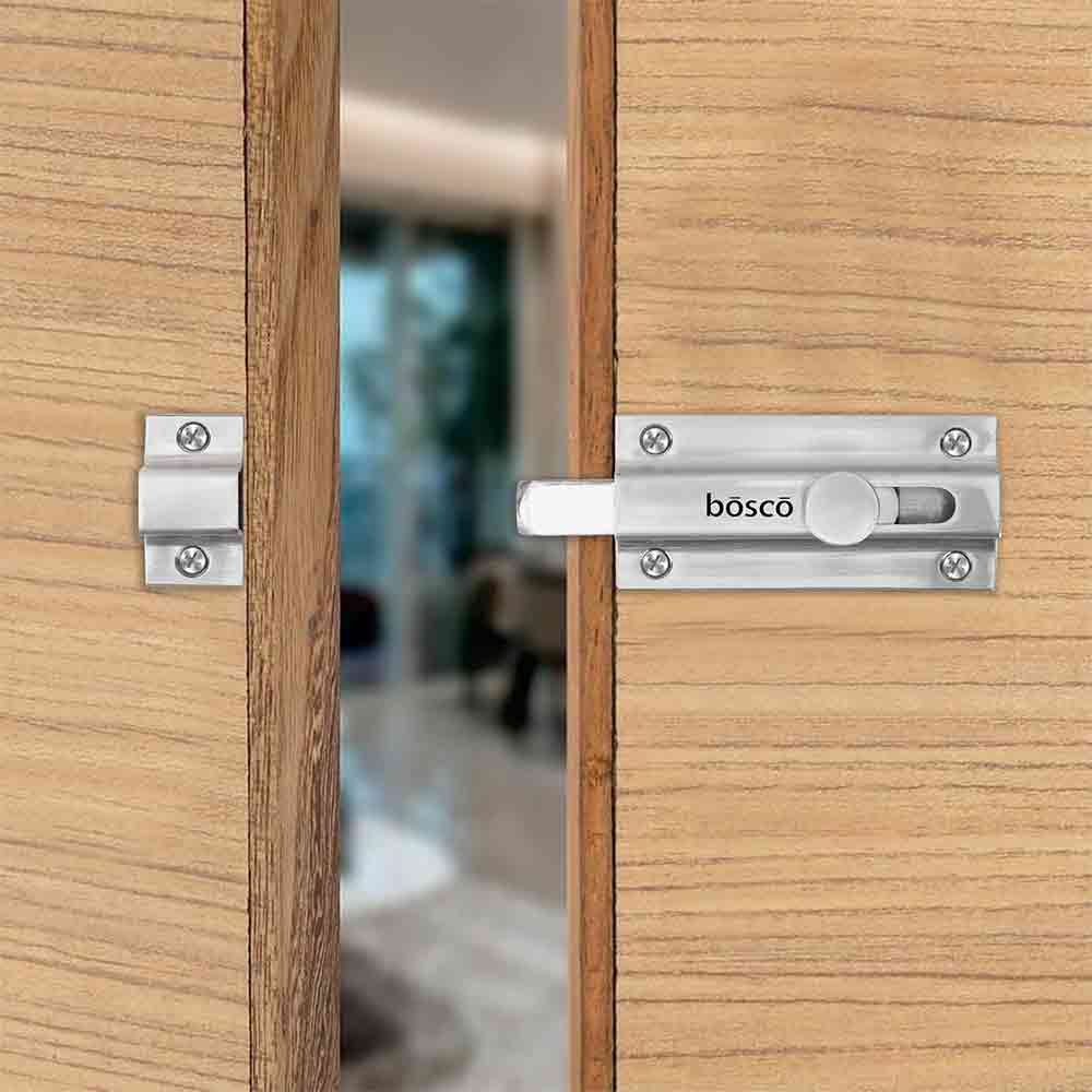 Heavy-Duty Stainless Steel Door Security Latch Lock – 4 Inch Tower Bolt with Smooth Silver Finish for Bathroom, Kitchen, Bedroom, Balcony & Office – Rustproof, Durable, Easy to Install – 1 Pc