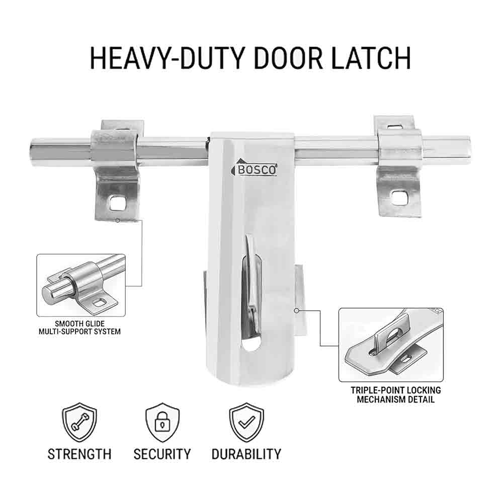 Heavy-Duty Steel Aldrop 2 Line Bolt for Door Lock | Silver Finish | Durable Door Latch for Main Door, Gate, Wooden or Metal Doors | Corrosion-Resistant (14mm Dia, 10 inches Length)