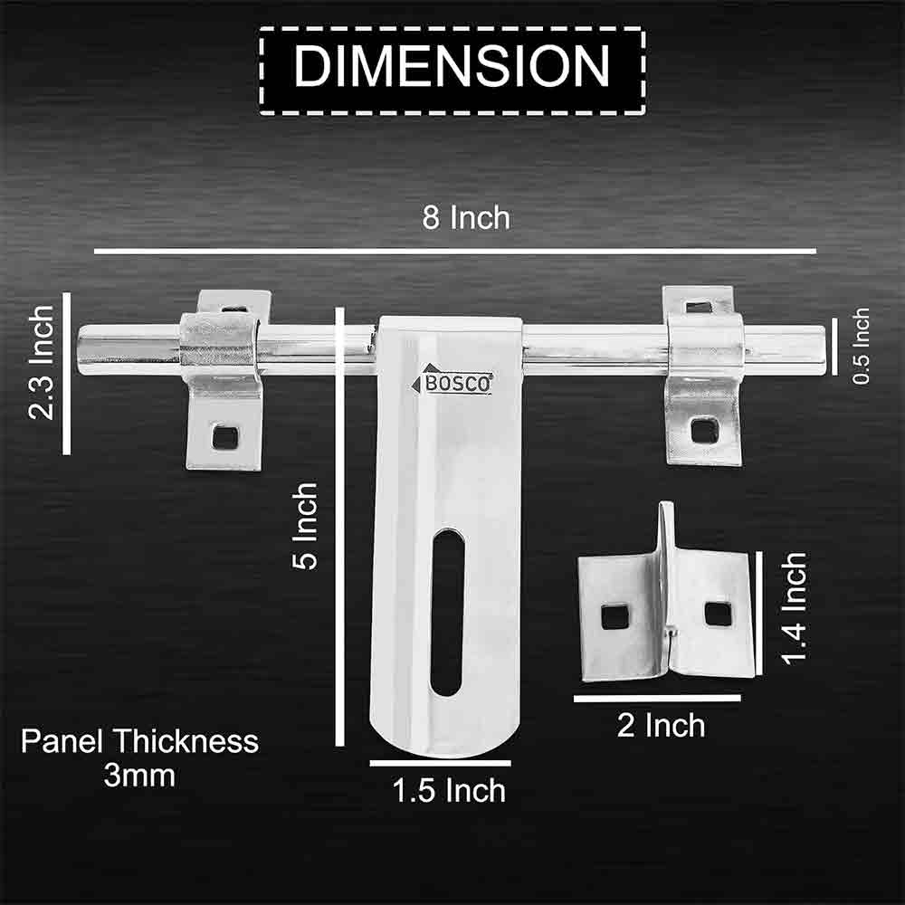 Heavy-Duty Steel Aldrop 2 Line Bolt for Door Lock | Silver Finish | Durable Door Latch for Main Door, Gate, Wooden or Metal Doors | Corrosion-Resistant (14mm Dia, 10 inches Length)