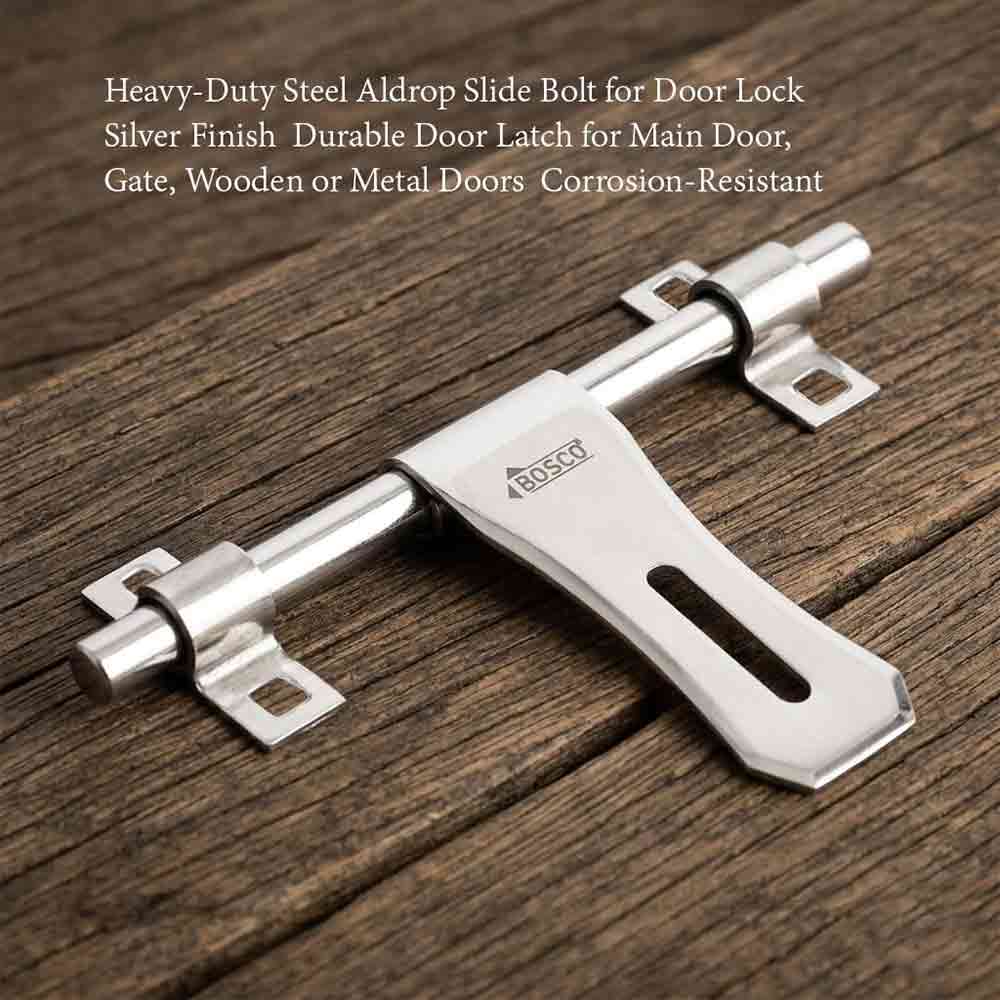 Heavy-Duty Steel Aldrop Jazz Steel Bolt for Door Lock | Silver Finish | Durable Door Latch for Main Door, Gate, Wooden or Metal Doors | Corrosion-Resistant (14mm Dia, 10 inches Length)
