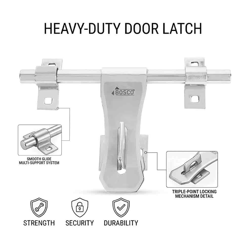 Heavy-Duty Steel Aldrop Jazz Steel Bolt for Door Lock | Silver Finish | Durable Door Latch for Main Door, Gate, Wooden or Metal Doors | Corrosion-Resistant (14mm Dia, 10 inches Length)