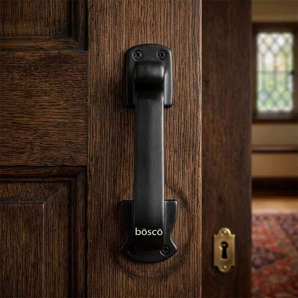 Main Door Pull Handle – 7.5 Inch Black Iron Handle for Main Door, Office, Home, Cabinet, Wardrobe – Black Satin Finish – Left & Right Compatible – Heavy Duty Cast Iron Handle (Set of 1)