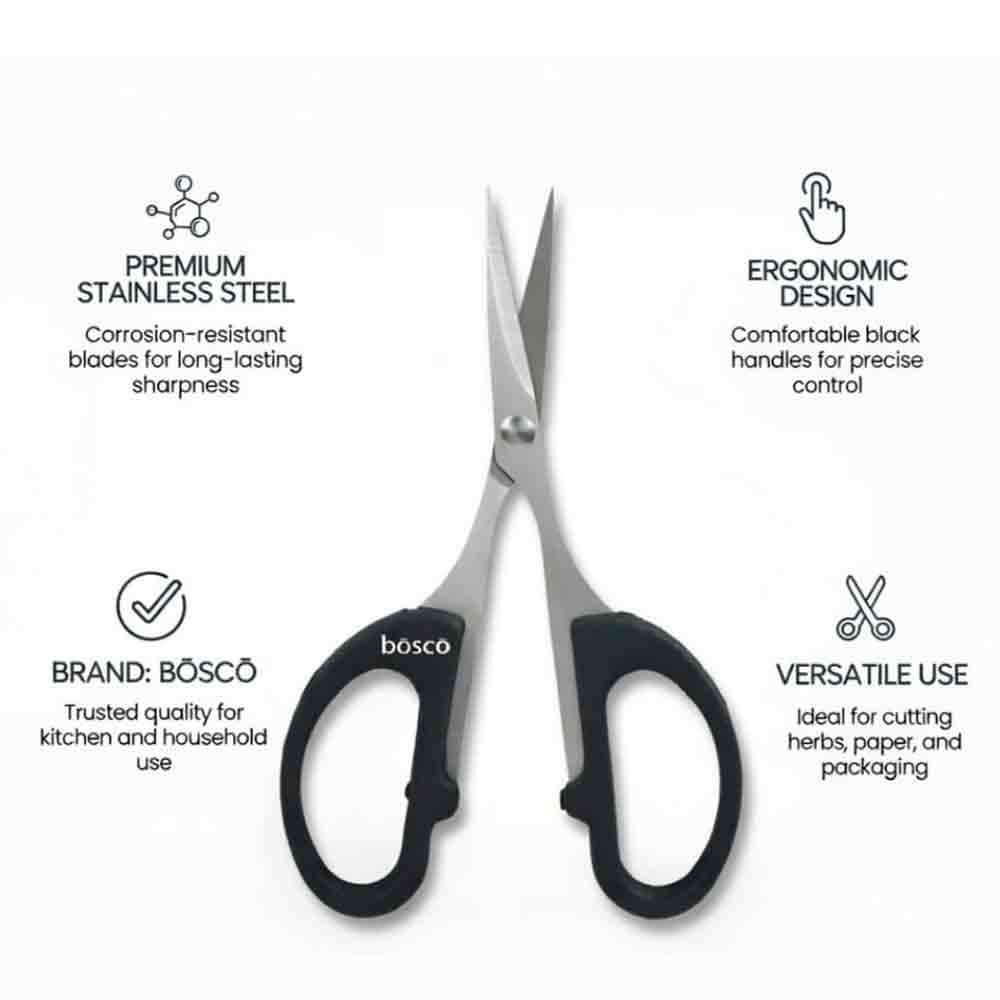 Small Stainless Steel Classic Black Scissors – Lightweight and Sharp Scissors for Office, Art & Craft, School, Home, Grooming – Smooth Action with Blade – Pack of 1