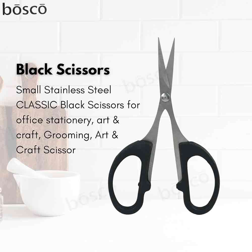 Small Stainless Steel Classic Black Scissors – Lightweight and Sharp Scissors for Office, Art & Craft, School, Home, Grooming – Smooth Action with Blade – Pack of 1