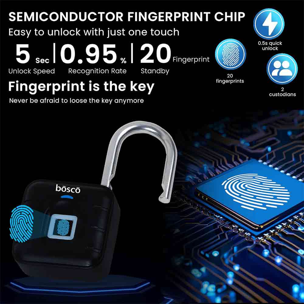 Smart Fingerprint Padlock with Fingerprint Waterproof Suitable for Bags, Suitcase, Bike, Garage Door, Cabinet, Warehouse Doors and shutters.
