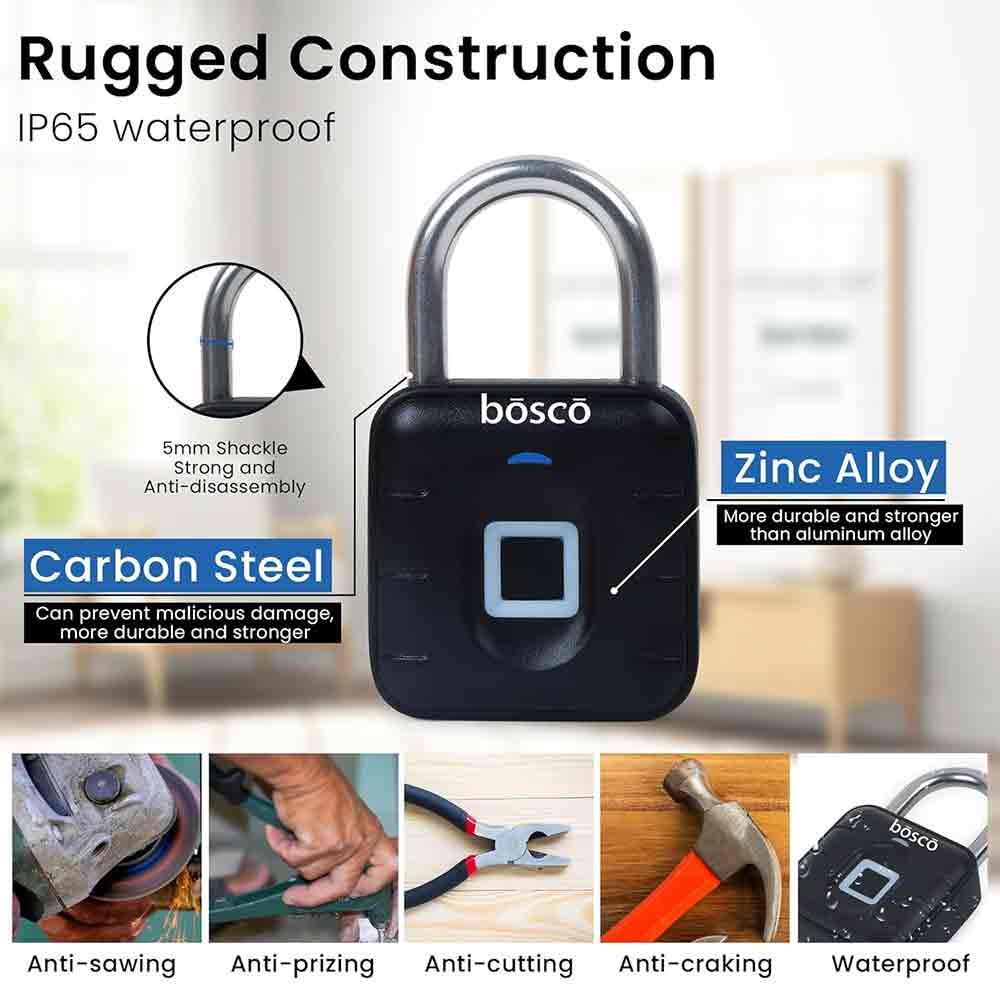 Smart Fingerprint Padlock with Fingerprint Waterproof Suitable for Bags, Suitcase, Bike, Garage Door, Cabinet, Warehouse Doors and shutters.
