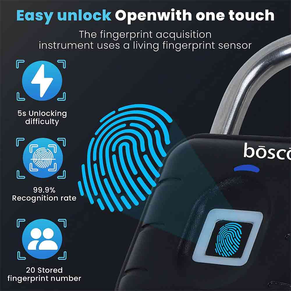 Smart Fingerprint Padlock with Fingerprint Waterproof Suitable for Bags, Suitcase, Bike, Garage Door, Cabinet, Warehouse Doors and shutters.