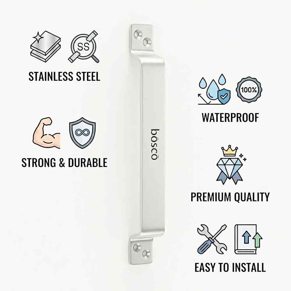 Stainless Steel D Shape Handle – 8 Inch | Heavy-Duty Ergonomic Pull Handle for Doors, Drawers, Cabinets, Kitchen, Bathroom & Office | Sleek Silver Finish | Rust-Resistant & Durable