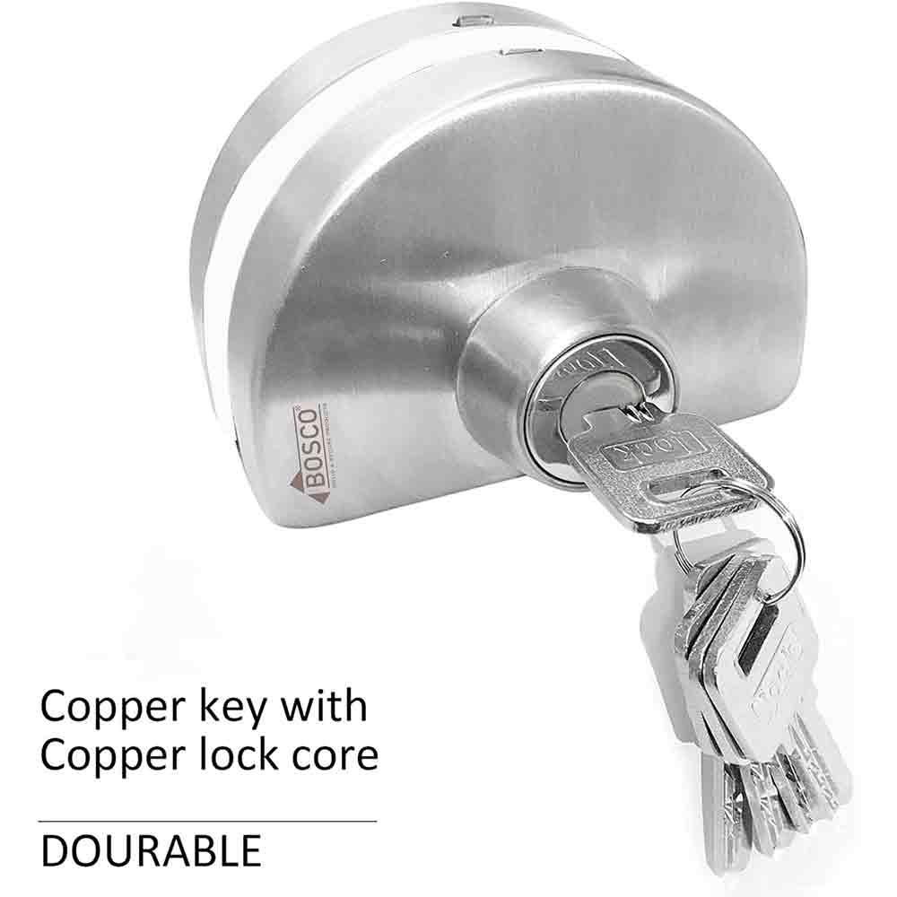 Stainless Steel Glass to Door Lock with Keys | Secure Your Glass Doors with Lock | Long Lasting Door Lock - Silver