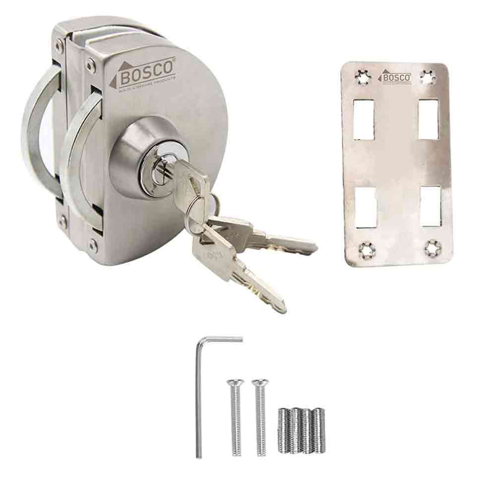 Stainless Steel Glass to Door Lock with Keys | Secure Your Glass Doors with Lock | Long Lasting Door Lock - Silver