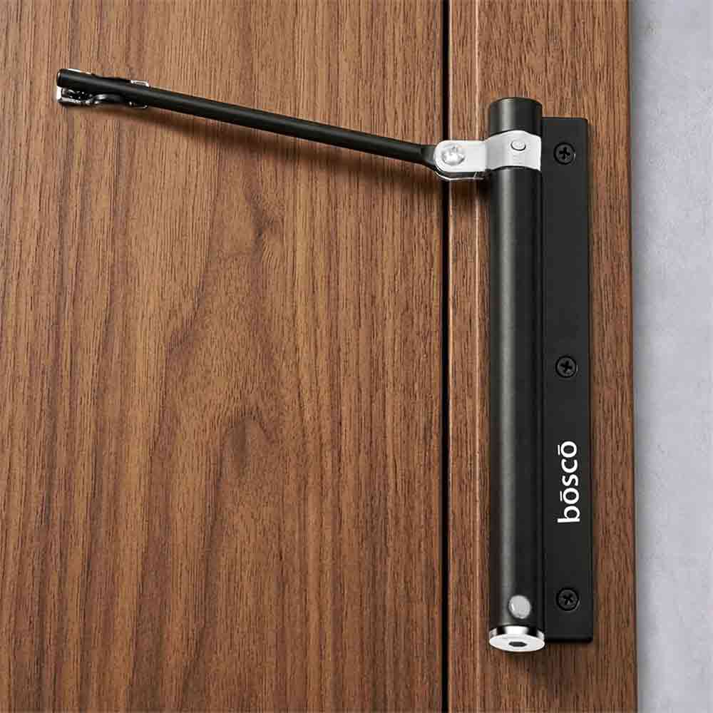 Stainless Steel Spring Door Closer | Automatic Closing Mechanism for Light Weight Doors with Adjustable Speed & Fitting Set Durable for Residential & Commercial Use Black Finish (Pack of 1)