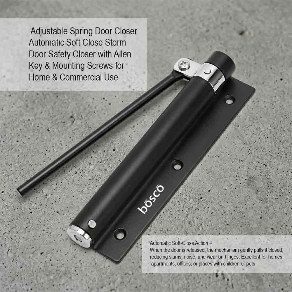 Stainless Steel Spring Door Closer | Automatic Closing Mechanism for Light Weight Doors with Adjustable Speed & Fitting Set Durable for Residential & Commercial Use Black Finish (Pack of 1)