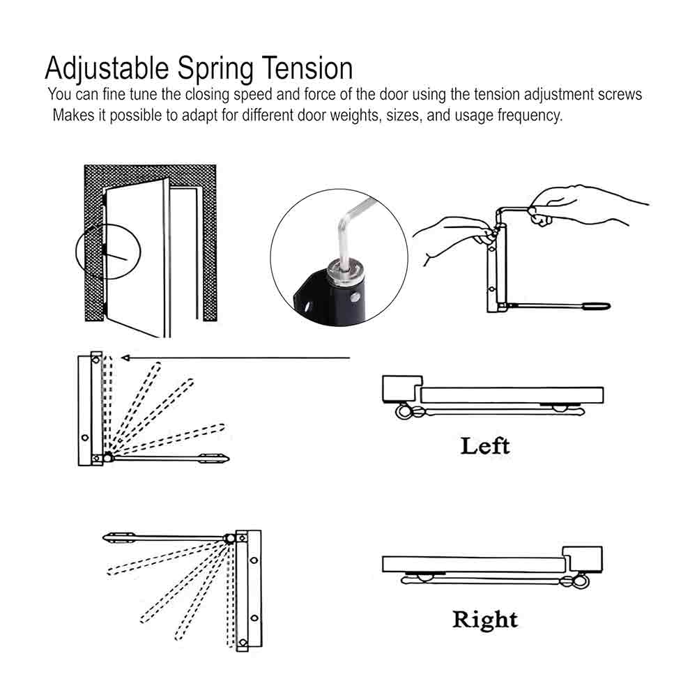 Stainless Steel Spring Door Closer | Automatic Closing Mechanism for Light Weight Doors with Adjustable Speed & Fitting Set Durable for Residential & Commercial Use Black Finish (Pack of 1)