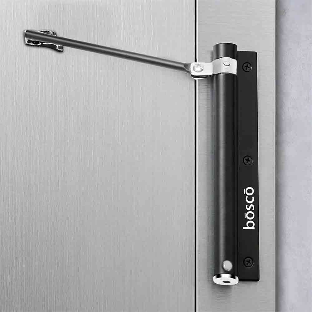 Stainless Steel Spring Door Closer | Automatic Closing Mechanism for Light Weight Doors with Adjustable Speed & Fitting Set Durable for Residential & Commercial Use Black Finish (Pack of 1)