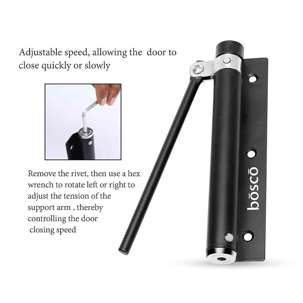 Stainless Steel Spring Door Closer | Automatic Closing Mechanism for Light Weight Doors with Adjustable Speed & Fitting Set Durable for Residential & Commercial Use Black Finish (Pack of 1)