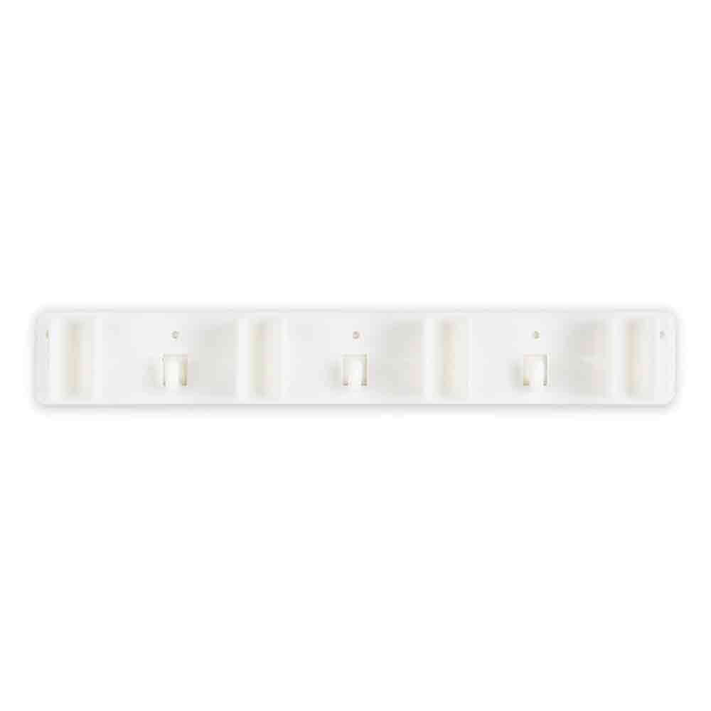 Wall-Mounted Broom Holder Organizer with 5 Anti-Slip Grip Slots & 6 Foldable Hooks | Heavy Duty Polypropylene Mop and Stick Storage Rack for Home, Bathroom, Kitchen, Garage – White