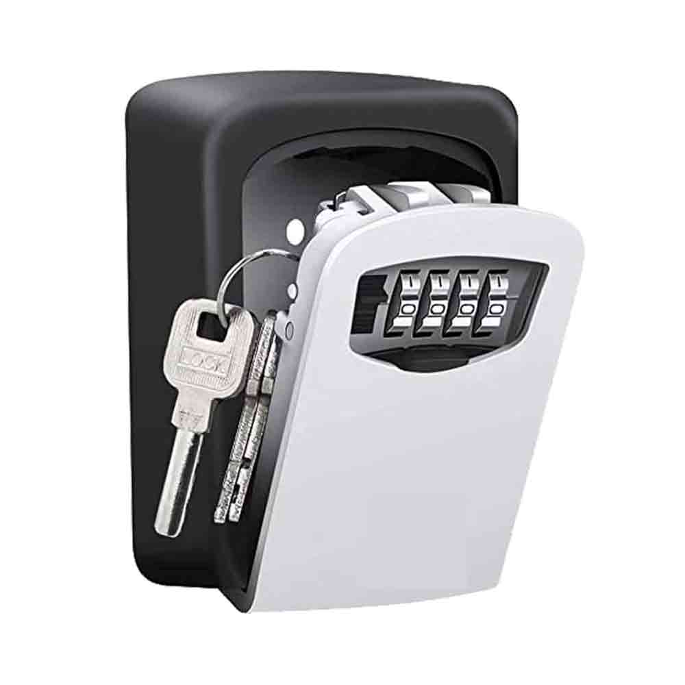 Wall Mounted Key Safe Lock Box – Outdoor Combination Key Storage Box with 4-Digit Code | Weather-Resistant Zinc Alloy Key Locker for Home, Office, Garage, Travel – Black & Grey (1 Unit)