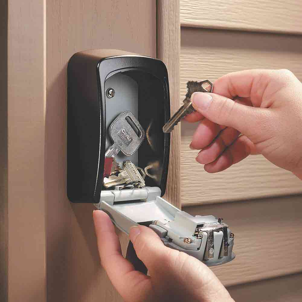 Wall Mounted Key Safe Lock Box – Outdoor Combination Key Storage Box with 4-Digit Code | Weather-Resistant Zinc Alloy Key Locker for Home, Office, Garage, Travel – Black & Grey (1 Unit)
