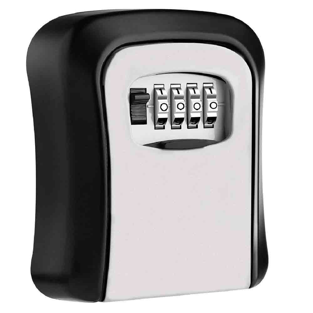 Wall Mounted Key Safe Lock Box – Outdoor Combination Key Storage Box with 4-Digit Code | Weather-Resistant Zinc Alloy Key Locker for Home, Office, Garage, Travel – Black & Grey (1 Unit)