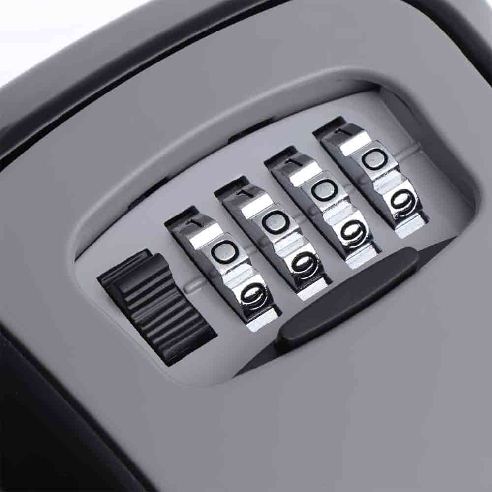 Wall Mounted Key Safe Lock Box – Outdoor Combination Key Storage Box with 4-Digit Code | Weather-Resistant Zinc Alloy Key Locker for Home, Office, Garage, Travel – Black & Grey (1 Unit)