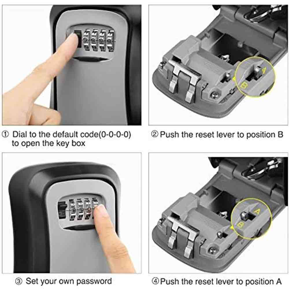 Wall Mounted Key Safe Lock Box – Outdoor Combination Key Storage Box with 4-Digit Code | Weather-Resistant Zinc Alloy Key Locker for Home, Office, Garage, Travel – Black & Grey (1 Unit)