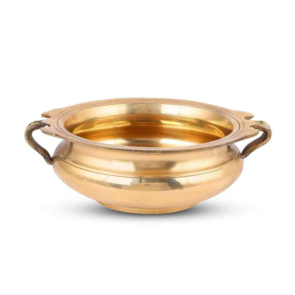 Brass Urli Bowl with Handles – 7 Inch Traditional Handcrafted Decorative Urli for Home Décor, Puja, Floating Flowers & Festive Decoration | Heavy Brass, Lacquer Finish, 810 gm | Gift Item