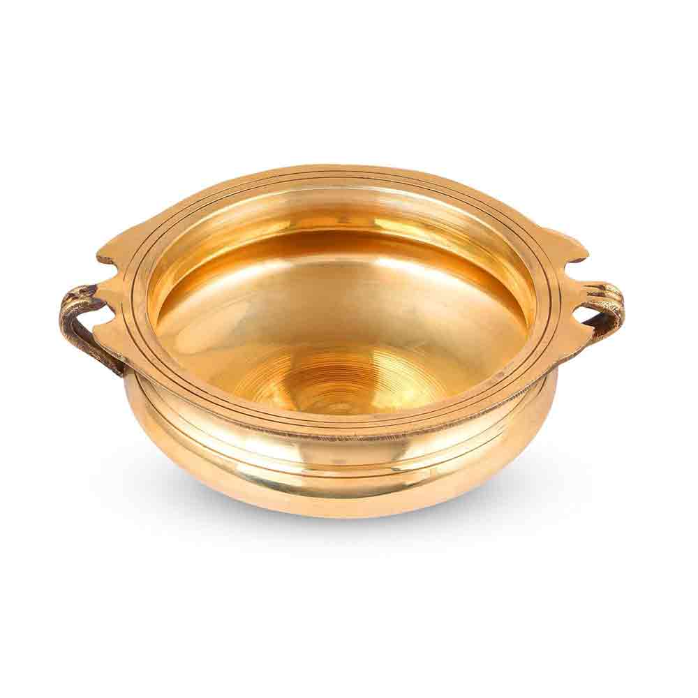 Brass Urli Bowl with Handles – 7 Inch Traditional Handcrafted Decorative Urli for Home Décor, Puja, Floating Flowers & Festive Decoration | Heavy Brass, Lacquer Finish, 810 gm | Gift Item