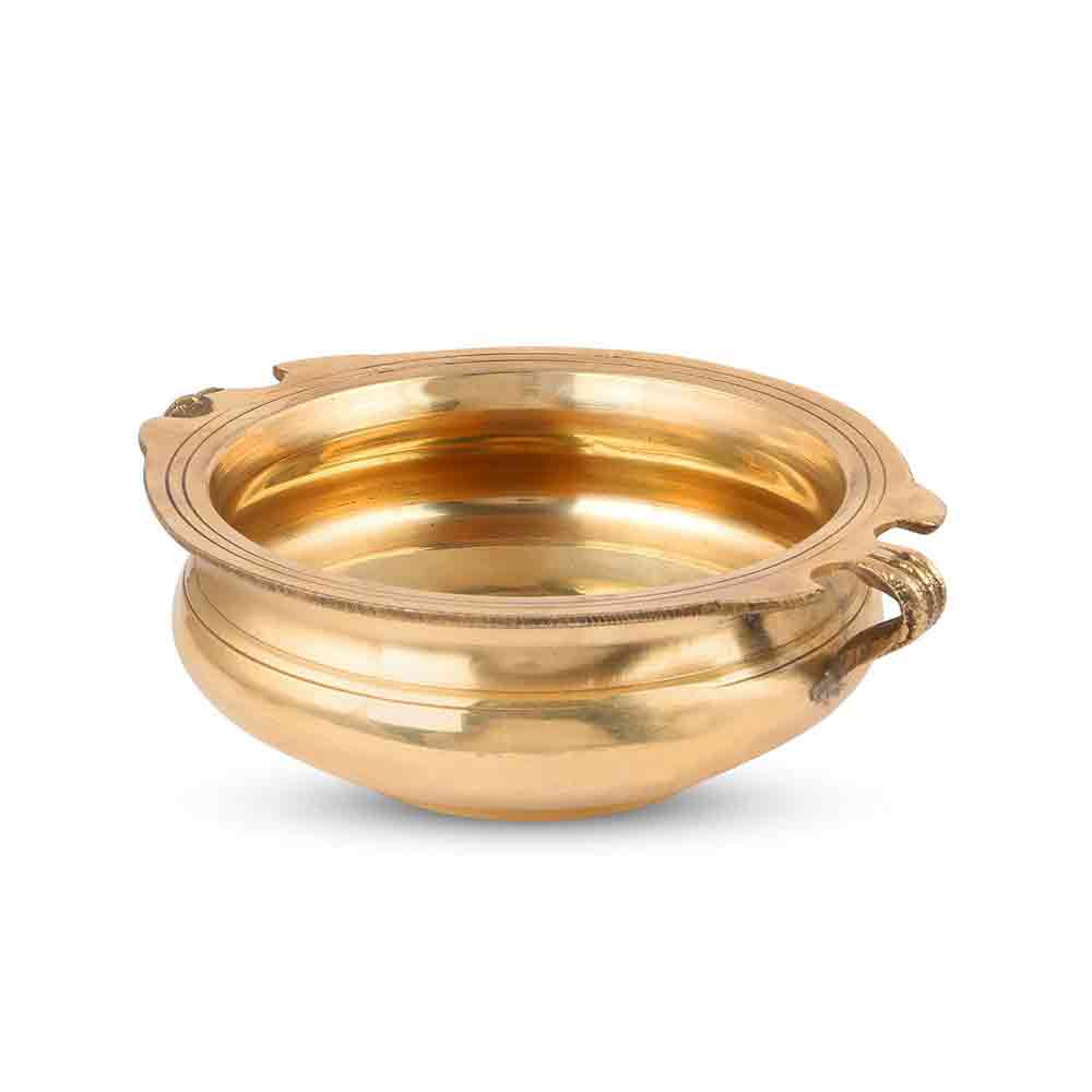 Brass Urli Bowl with Handles – 7 Inch Traditional Handcrafted Decorative Urli for Home Décor, Puja, Floating Flowers & Festive Decoration | Heavy Brass, Lacquer Finish, 810 gm | Gift Item