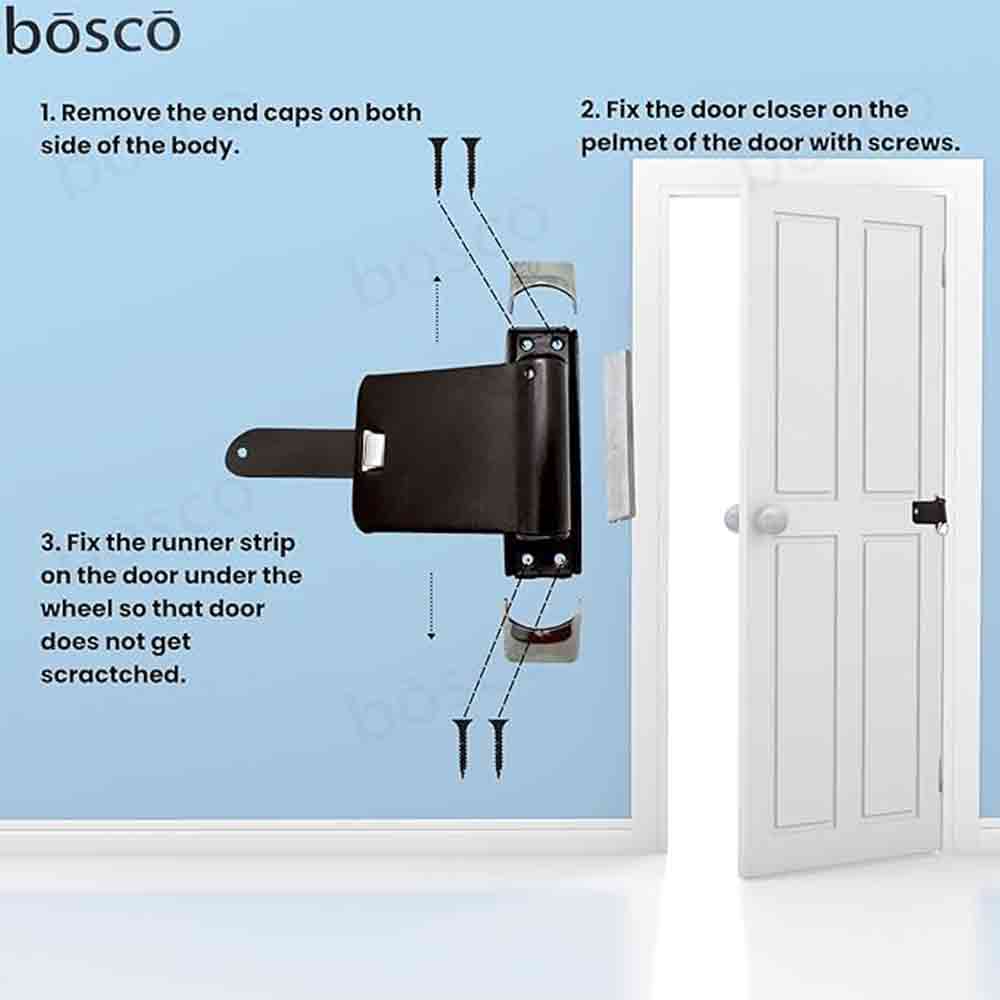 Helix Door Closer Pack of 4 – Light Duty Spring Action Automatic Door Closers for Wooden, PVC & Lightweight Aluminum Doors | Coated Iron, Adjustable Closing Speed & Tension, 5 x 4 Inches