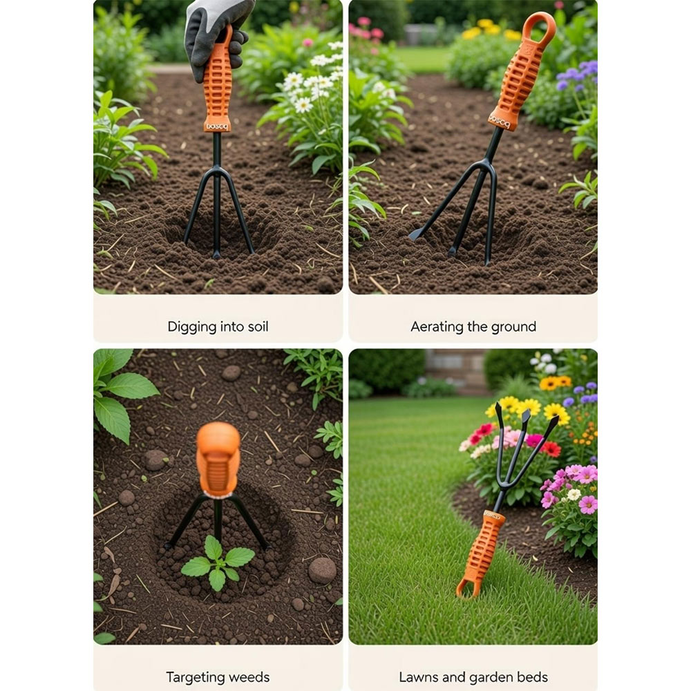 3 Prong Mini Cultivator for Gardening -Manual Cultivator for Agriculture | Durable Gardening Hand Tools | Grass Picker, Weed Remover & Soil Tiller