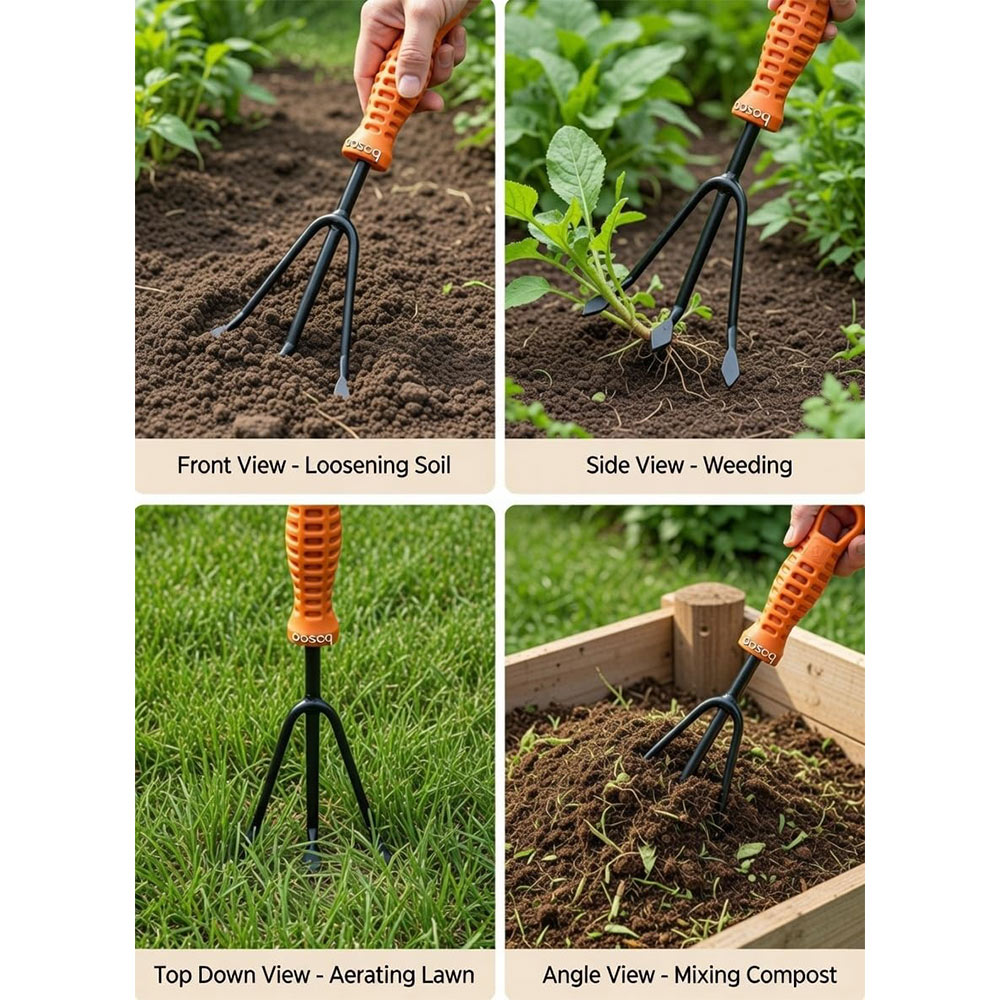 3 Prong Mini Cultivator for Gardening -Manual Cultivator for Agriculture | Durable Gardening Hand Tools | Grass Picker, Weed Remover & Soil Tiller