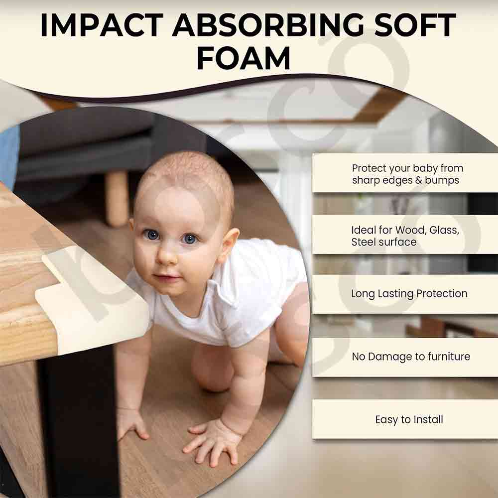 Baby Corner Guards – Pre-Taped Safety Edge Protectors for Furniture | Childproof Foam Cushions with Strong 3M Adhesive | Soft Baby Proofing for Sharp Corners – Pack of 4 (White)
